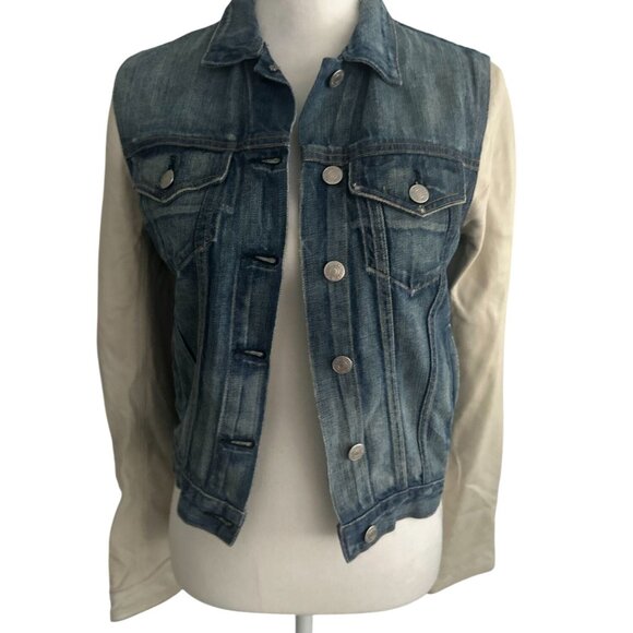 RAG & BONE Denim Cream Leather Jacket Size Small - Picture 4 of 12
